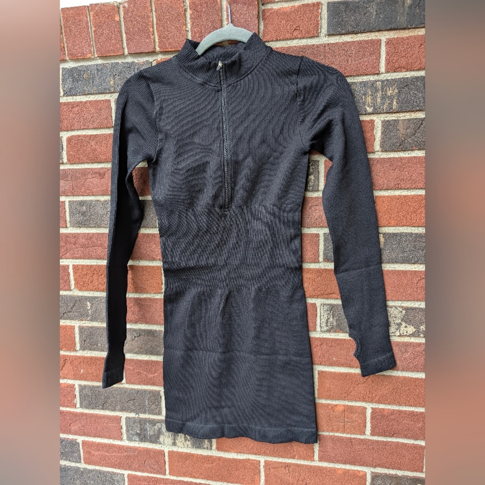 Viral OQQ Black Ribbed Long Sleeve Mock Neck Compression Dress